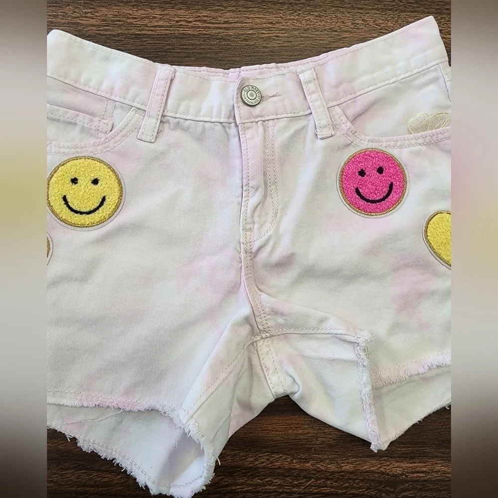 Old Navy Girls White Tye Dye Upcycle Added Colorful Patches, sz 12